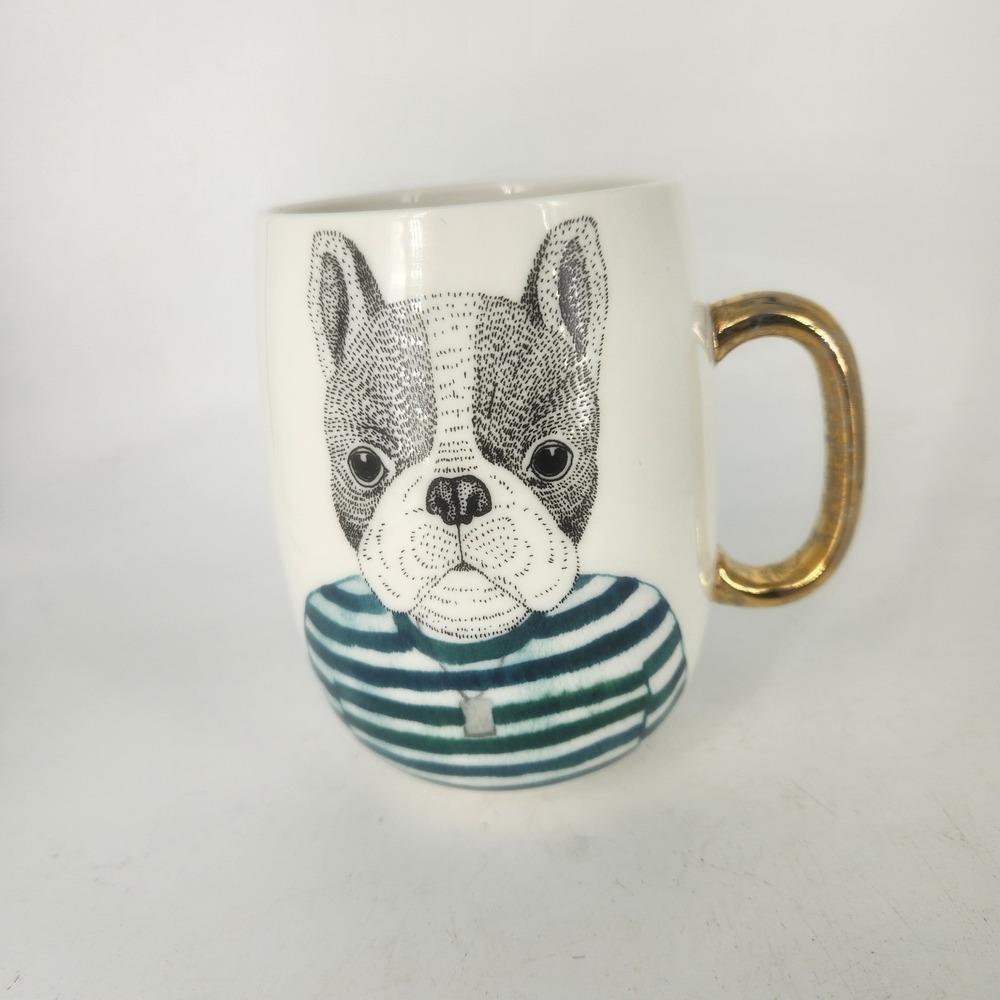 Pier 1 Imports Limited Edition French Bulldog Coffee Mug Fine China Gold‎ Handle